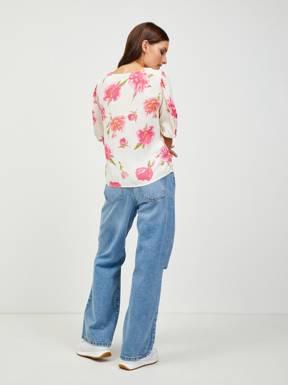 Pieces Cremefarbene geblümte geknöpfte Bluse Pieces Tianna