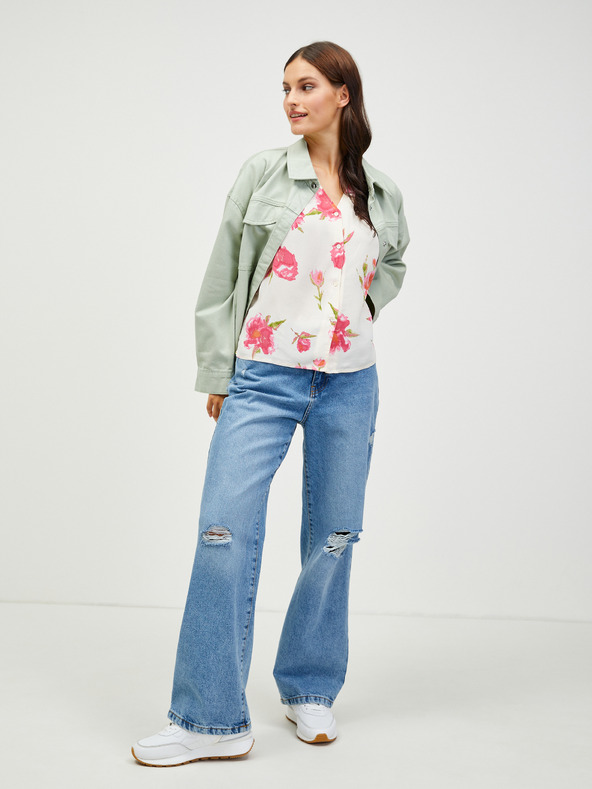 Pieces Cremefarbene geblümte geknöpfte Bluse Pieces Tianna