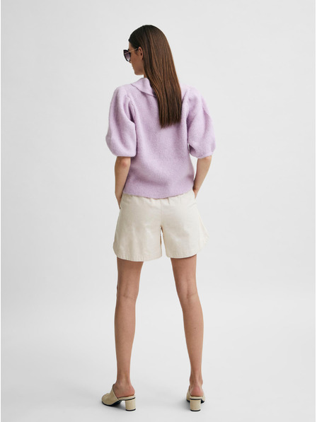 Selected Femme Cremefarbene Leinen-Shorts mit hohem Bund Selected Femme Cecilie