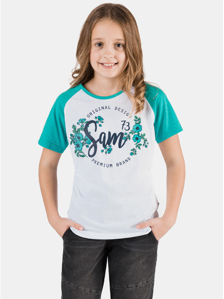 Sam 73 Grünes und weißes Mädchen-T-Shirt mit SAM 73-Aufdruck