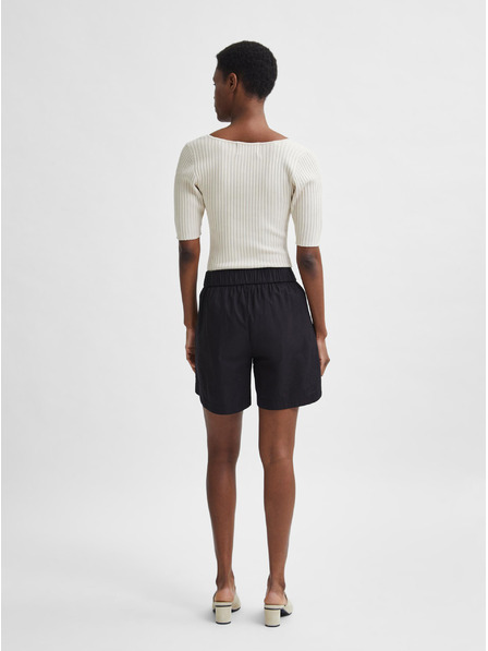 Selected Femme Cremefarbenes geripptes T-Shirt Selected Femme Mace