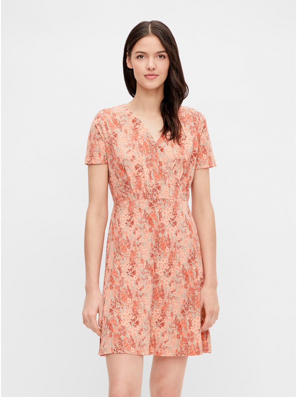 Pieces Orangefarbenes geblümtes Kleid Pieces Emanuelle