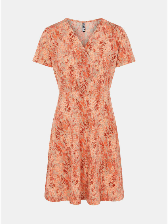 Pieces Orangefarbenes geblümtes Kleid Pieces Emanuelle