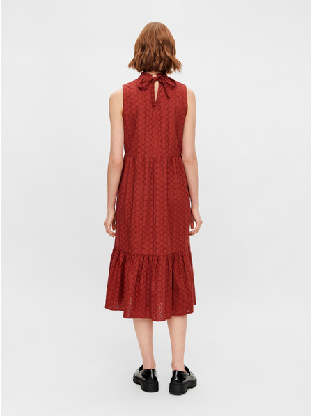 Pieces Braunes gemustertes Midikleid mit Stehkragen Pieces Lupin