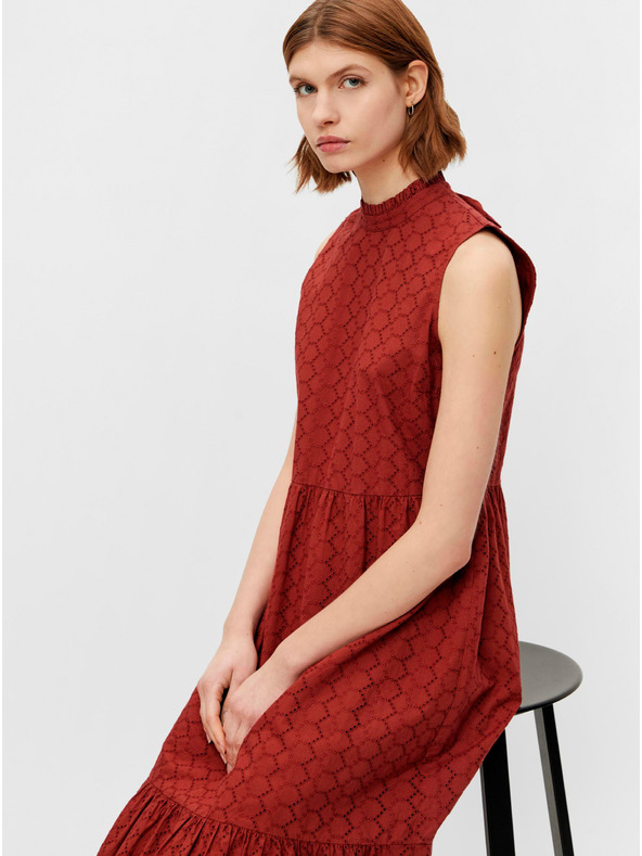 Pieces Braunes gemustertes Midikleid mit Stehkragen Pieces Lupin