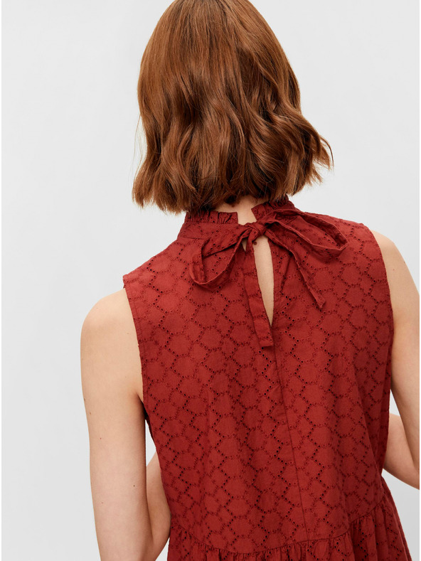 Pieces Braunes gemustertes Midikleid mit Stehkragen Pieces Lupin