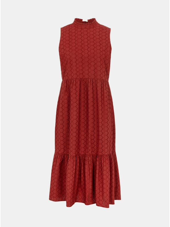 Pieces Braunes gemustertes Midikleid mit Stehkragen Pieces Lupin