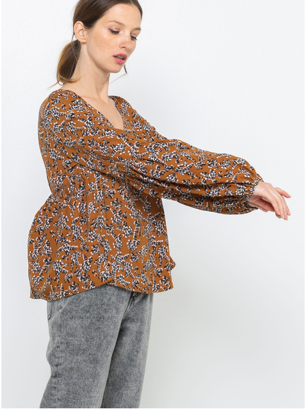 CAMAIEU Braun gemusterte Bluse CAMAIEU