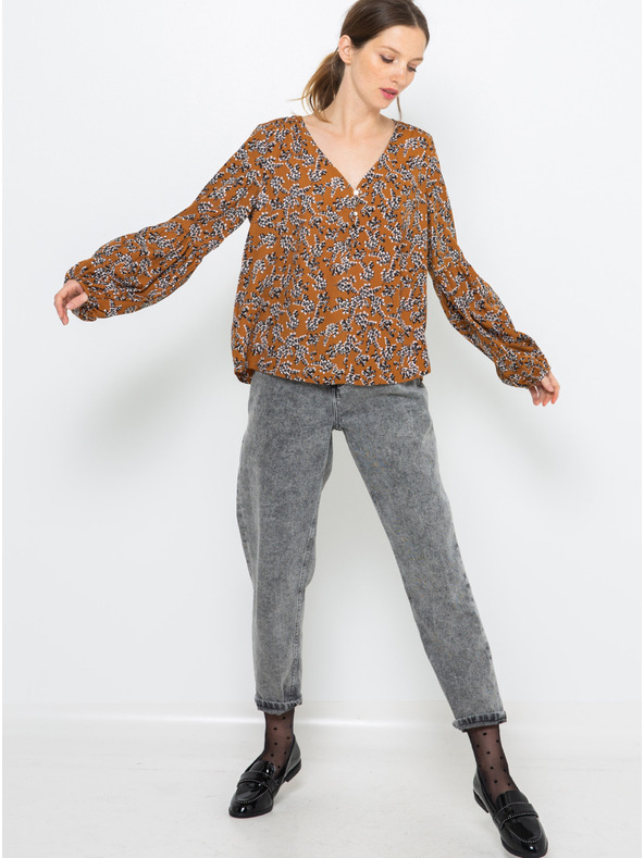 CAMAIEU Braun gemusterte Bluse CAMAIEU