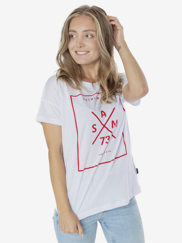 Sam 73 Weißes bedrucktes Damen-T-Shirt SAM 73
