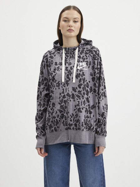Nike Grau Gemusterter Kapuzenpullover mit Reißverschluss für Frauen Nike