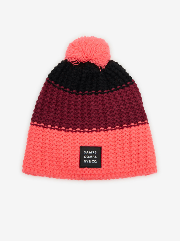 Sam 73 Burgunderrote und rosa Mädchen-Wintermütze mit Bommel Sam 73 Joy