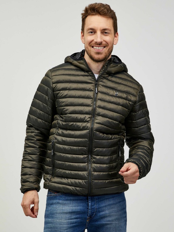 Sam 73 Khakifarbene Herren-Steppjacke mit Kapuze SAM 73 Edmund