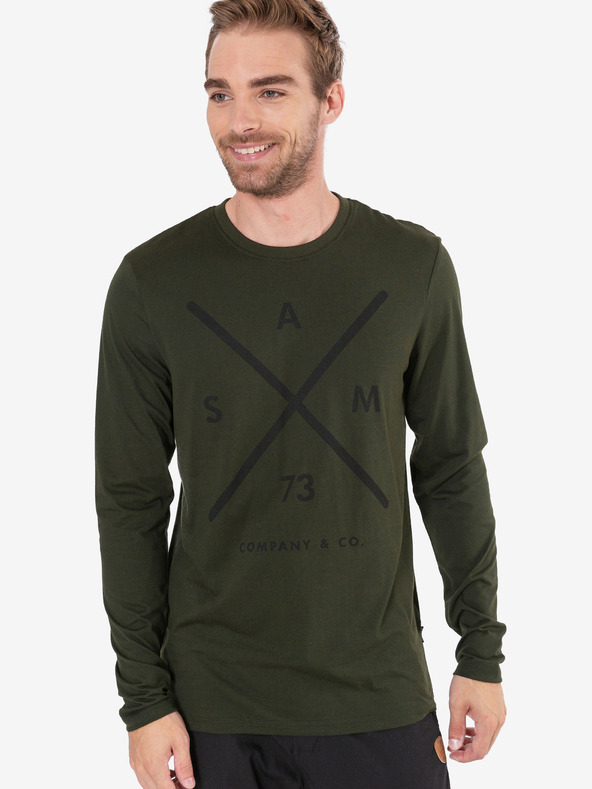 Sam 73 Dunkelgrünes Herren-T-Shirt mit Druck SAM 73