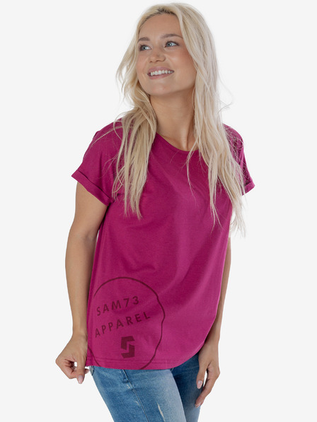 Sam 73 Dunkelrosa Damen-T-Shirt mit SAM 73 Aufdruck