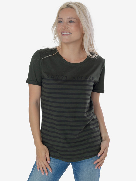 Sam 73 Schwarz-grün gestreiftes Damen-T-Shirt SAM 73