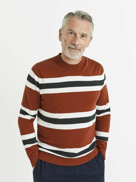 Celio Weiß-rot gestreifter Herrenpullover Celio
