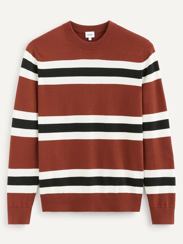 Celio Weiß-rot gestreifter Herrenpullover Celio