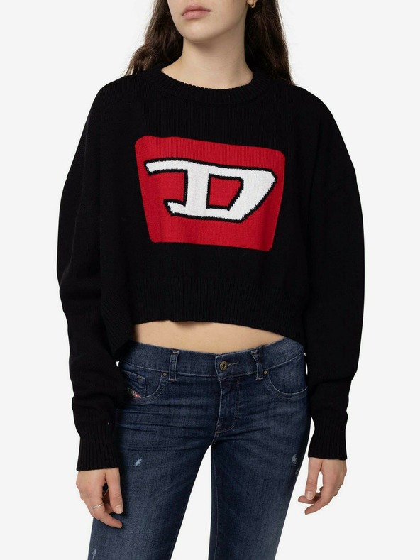 Diesel Schwarzer gemusterter Cropped Sweater für Damen Diesel