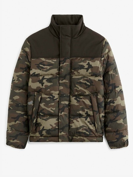 Celio Schwarze und grüne Herren-Camouflage-Steppwinterjacke Celio Vuelectron