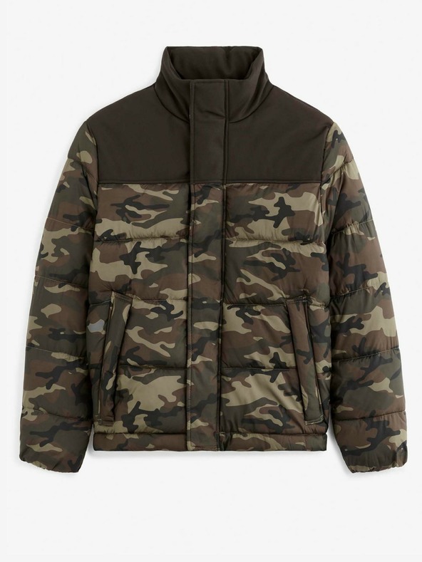 Celio Schwarze und grüne Herren-Camouflage-Steppwinterjacke Celio Vuelectron