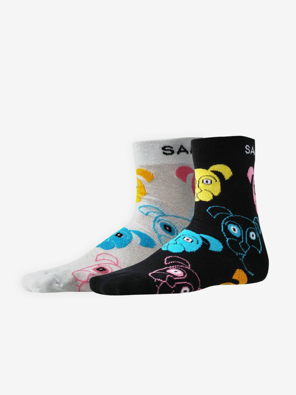 Sam 73 Satz mit zwei Paar gemusterten Socken für Mädchen in schwarz und weiß SAM 73 Nojio