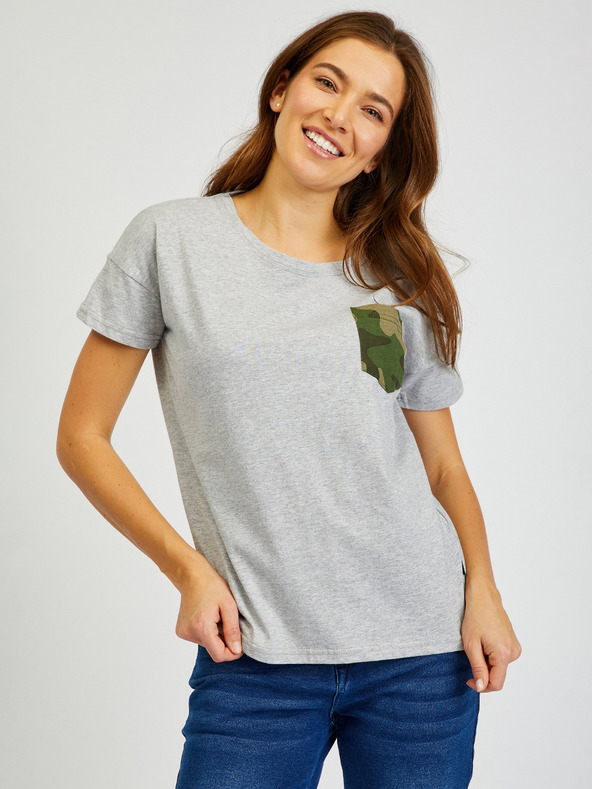 Sam 73 Graues Damen-T-Shirt mit Tasche SAM 73 Marie