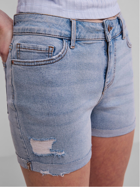 Pieces Hellblaue Denim-Shorts mit Ripp-Effekt Pieces Lisa