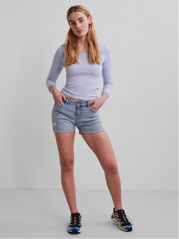 Pieces Hellblaue Denim-Shorts mit Ripp-Effekt Pieces Lisa