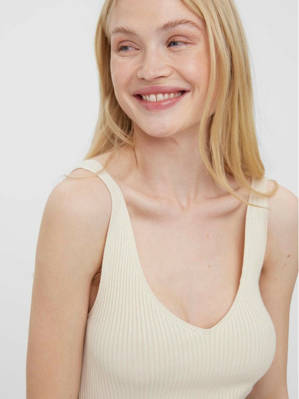 Vero Moda Cremefarbenes geripptes Basic-Tank-Top VERO MODA Glory