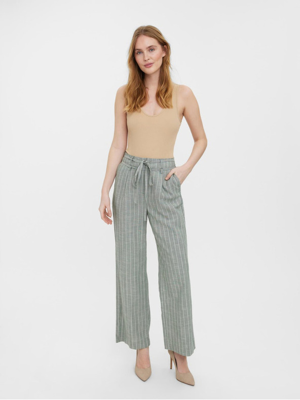 Vero Moda Hellgrün gestreifte Hose mit weitem Bein VERO MODA Serena