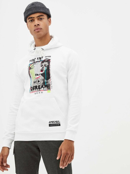 Celio Weißer Herren-Kapuzenpullover Celio Taste of fear
