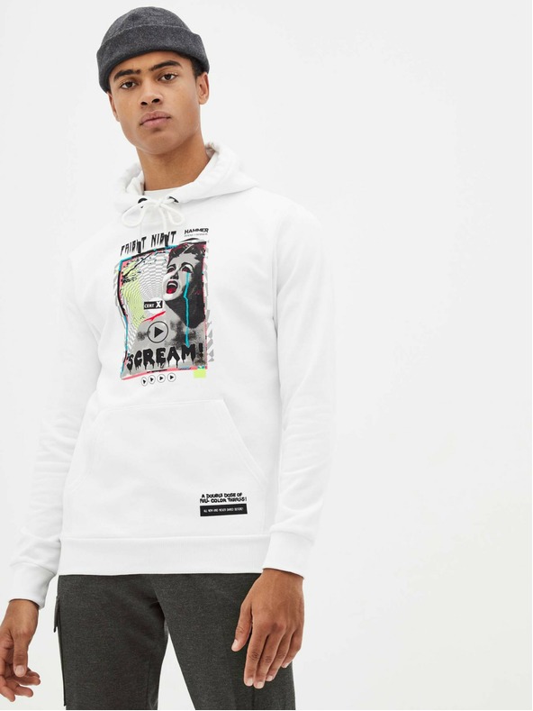 Celio Weißer Herren-Kapuzenpullover Celio Taste of fear