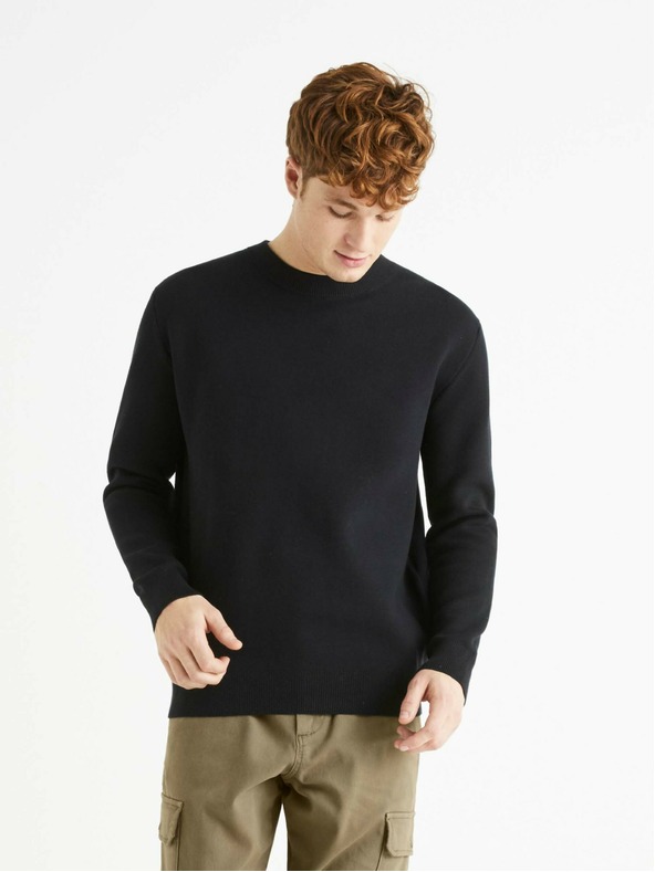 Celio Schwarzer Herren-Basic-Pullover Celio Beclo