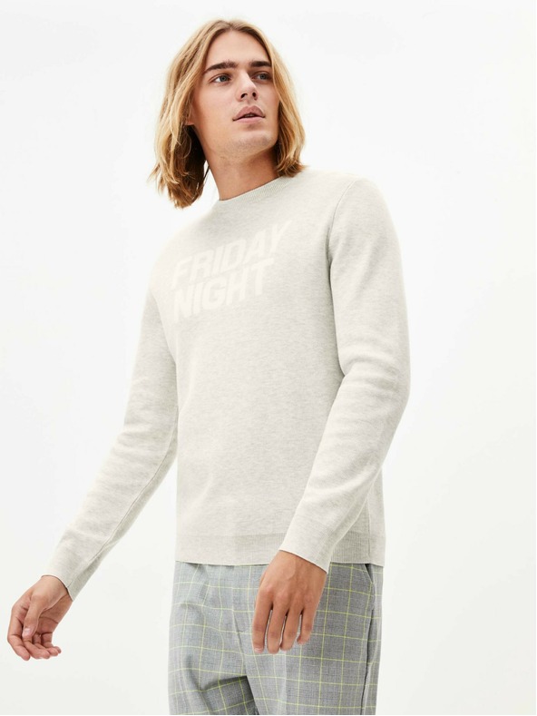 Celio Cremefarbener Herrenpullover mit Celio Apeflash Schriftzug