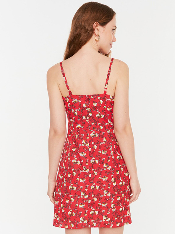 Trendyol Rotes geblümtes kurzes Trägerkleid für Damen Trendyol