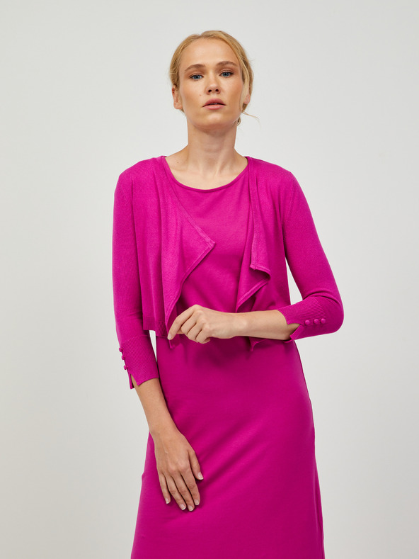 Orsay Dunkelrosa kurze Strickjacke mit Dreiviertel-Ärmeln ORSAY