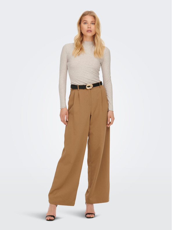 ONLY Beigefarbenes geripptes ONLY Emma T-Shirt für Damen