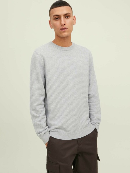 Jack & Jones Jack & Jones Otto hellgrau gerippter Basic-Pullover