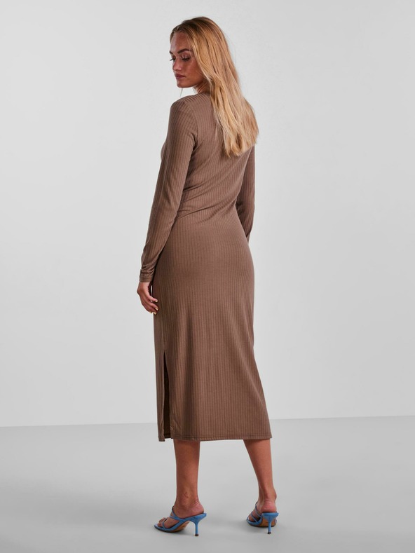 Pieces Pieces Kylie Hellbrauner gerippter Pullover midi