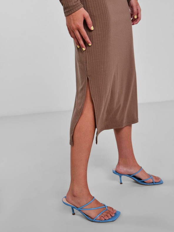 Pieces Pieces Kylie Hellbrauner gerippter Pullover midi