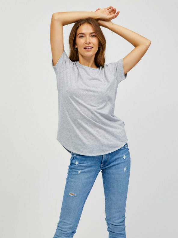 Sam 73 Hellgraues gestreiftes Basic-T-Shirt für Damen SAM 73 Asong