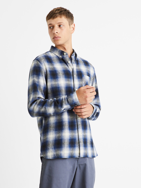 Celio Blaues Herrenhemd Celio Camulto kariert