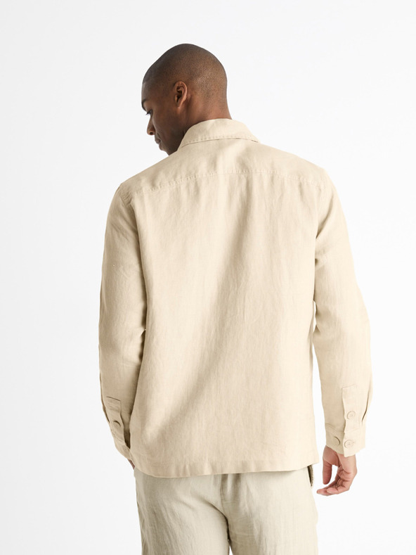Celio Beigefarbenes Leinenüberhemd Celio Baston