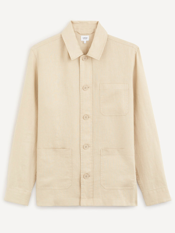 Celio Beigefarbenes Leinenüberhemd Celio Baston