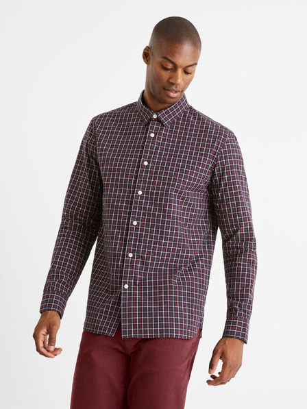 Celio Burgunderfarbenes kariertes Hemd Celio Carolo
