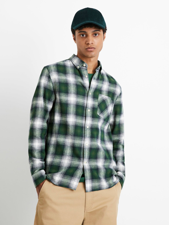 Celio Grau-grün kariertes Flanellhemd für Herren Celio Camulto