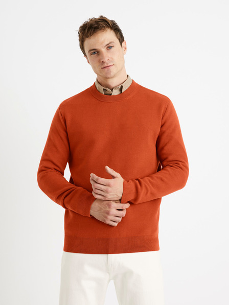 Celio Ziegelfarbener Herren-Basic-Pullover Celio Beclo
