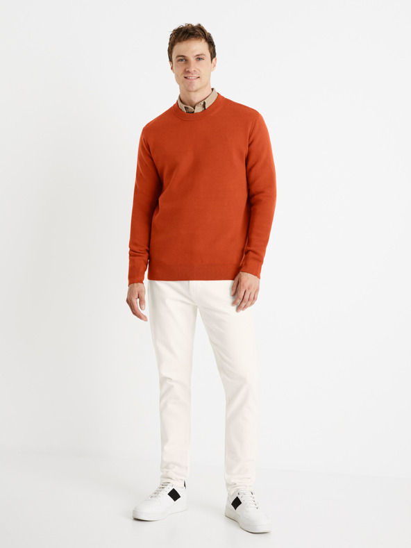Celio Ziegelfarbener Herren-Basic-Pullover Celio Beclo
