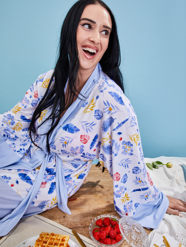 ZOOT.collab Blauer geblümter Morgenmantel für Damen von BESKY by ZOOT Collection